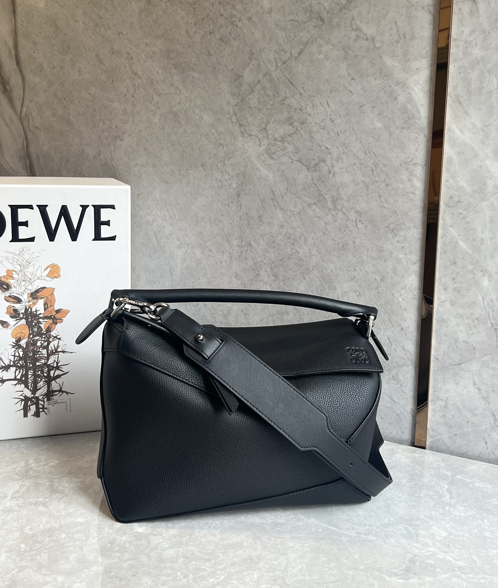 Loewe Medium Puzzle Bag in Soft Grained Calfskin Black